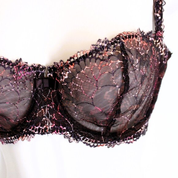 Chantelle Sheer Balconette Bra Size 34D Brown Ombre Embroidery Underwire - Picture 2 of 7